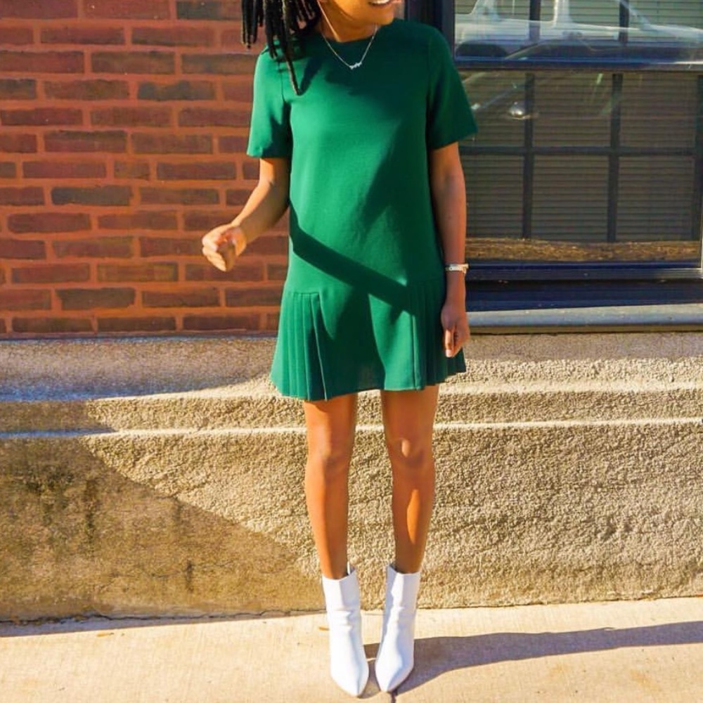 ZARA Green Pleated Drop Waist Dress Size S